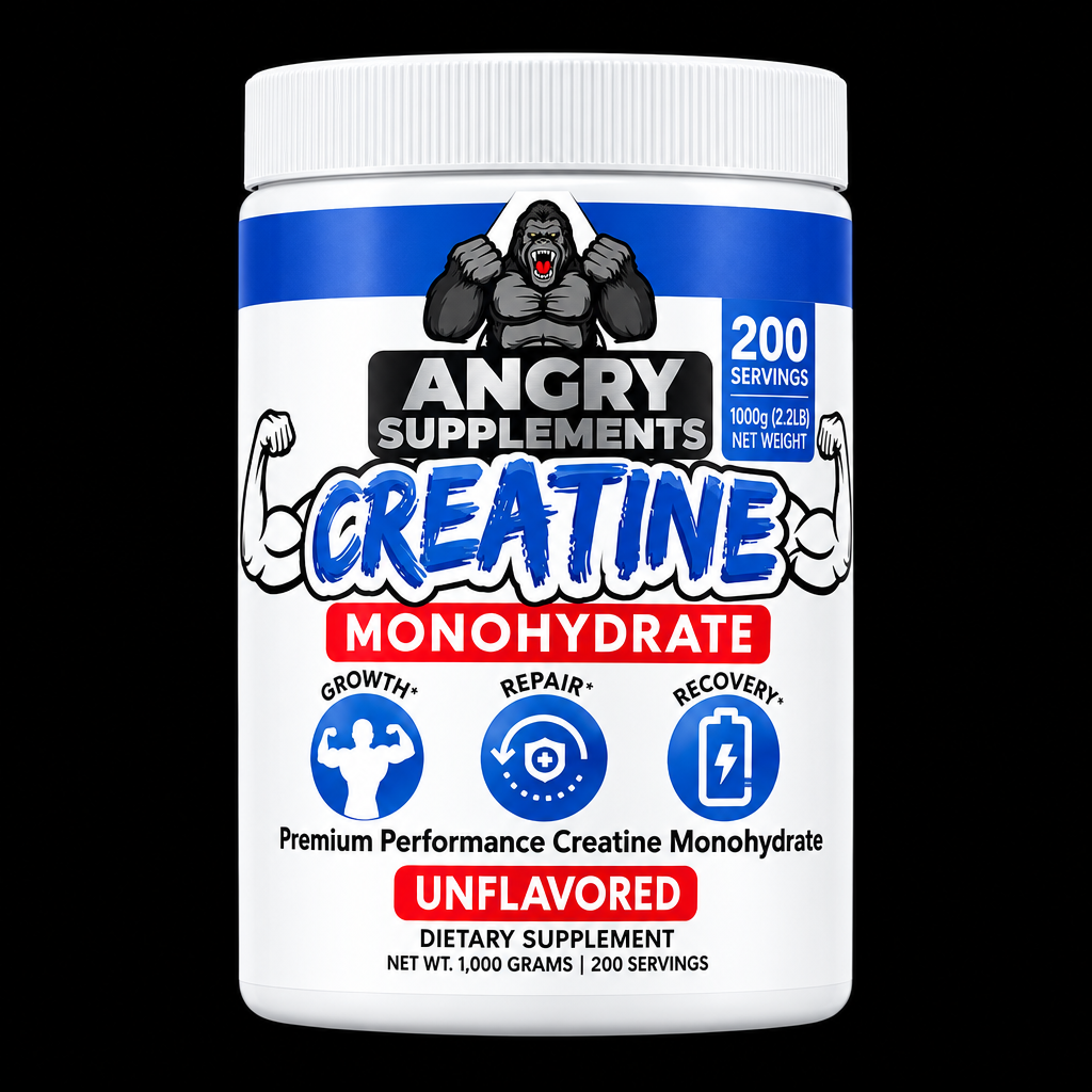 Creatine Monohydrate Angry Supplements - Fondo Negro