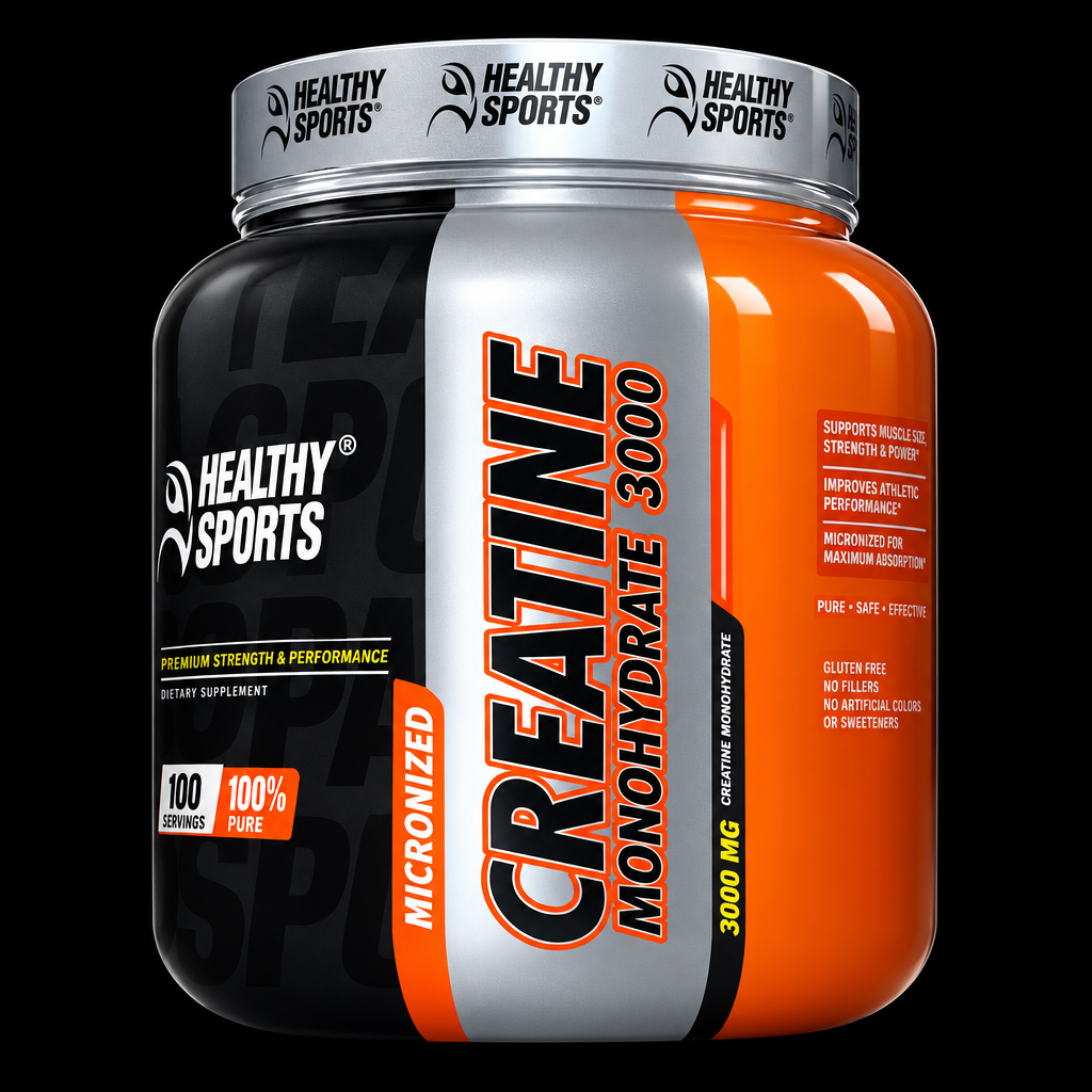 Healthy Sports Creatine 3000 - 100 servicios - Fondo Negro