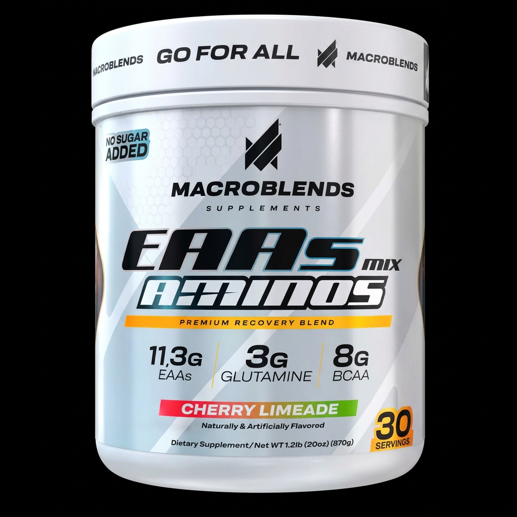 Macroblends EAAs Mix Aminos Cherry Limeade - Fondo Negro