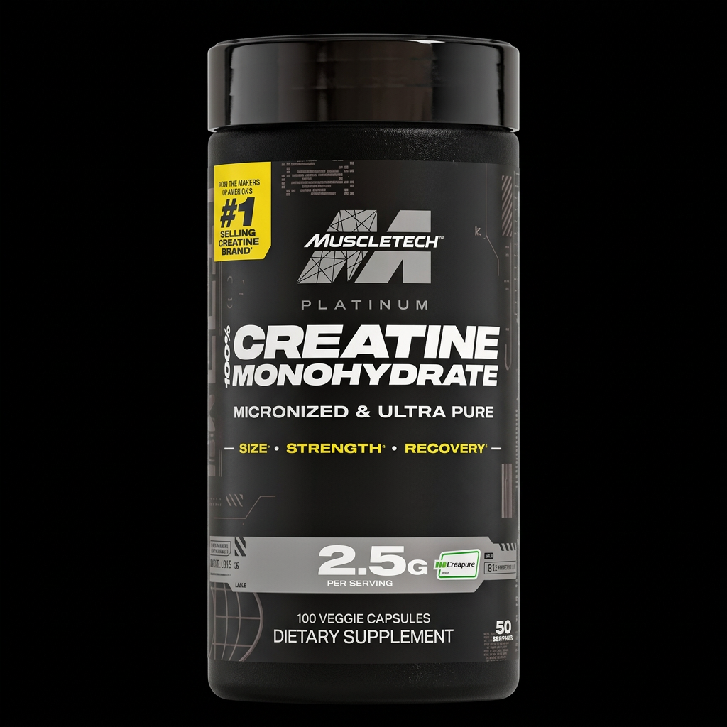 MuscleTech Platinum Creatine Monohydrate - 100 Capsules Fondo Negro