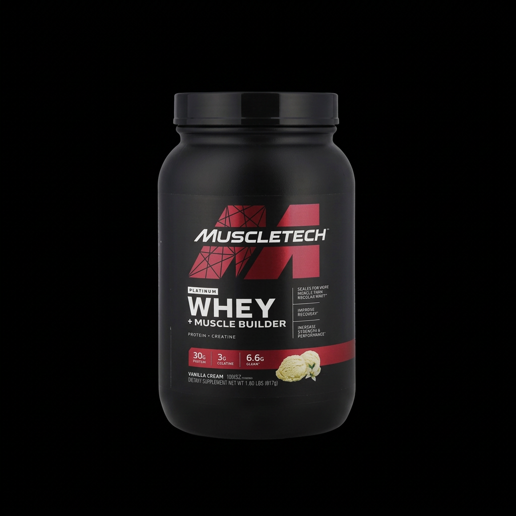 MuscleTech Platinum Whey + Muscle Builder Vanilla - Fondo Negro