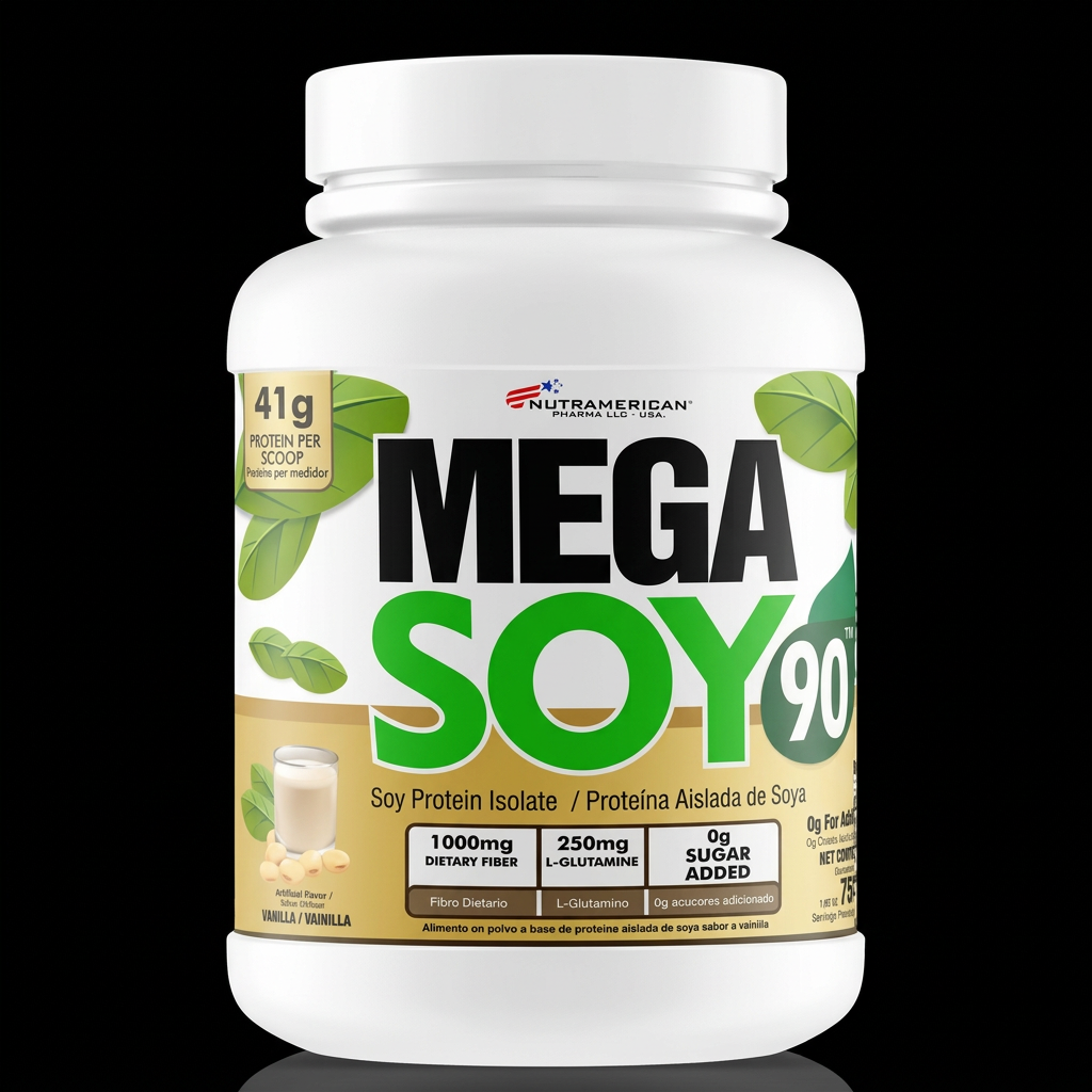 NutrAmerican Mega Soy 90 Vanilla - Fondo Negro