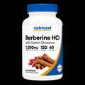 Nutricost Berberine HCl with Ceylon Cinnamon 1200mg 120 Cápsulas - Fondo Negro