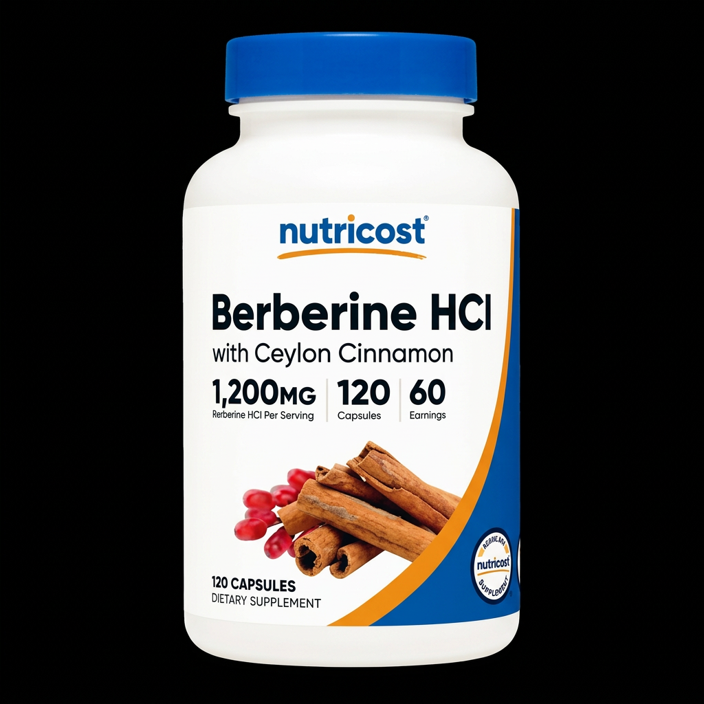 Nutricost Berberine HCl with Ceylon Cinnamon 1200mg 120 Cápsulas - Fondo Negro