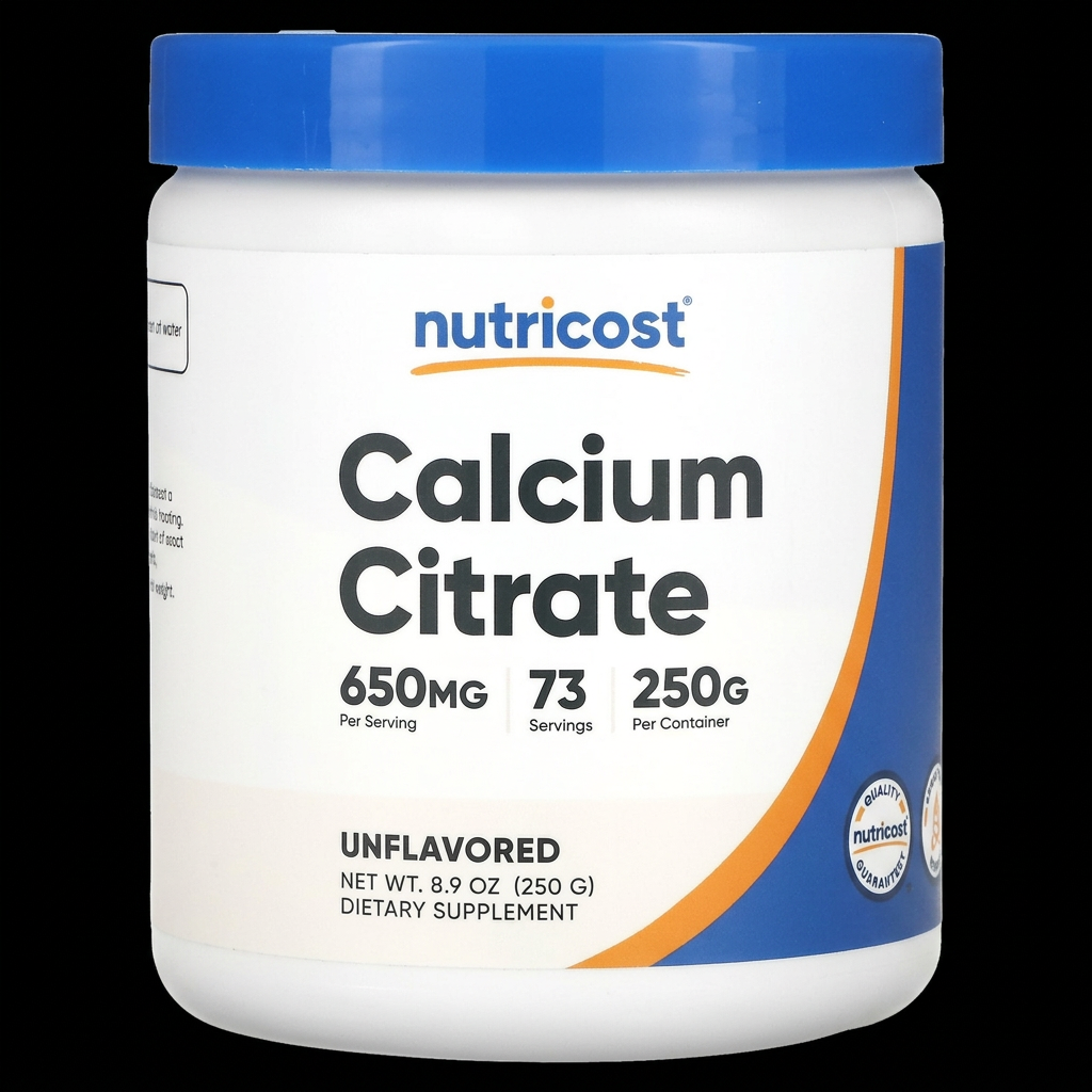 Nutricost Calcium Citrate 650mg 73 Servicios 250g Unflavored - Fondo Negro