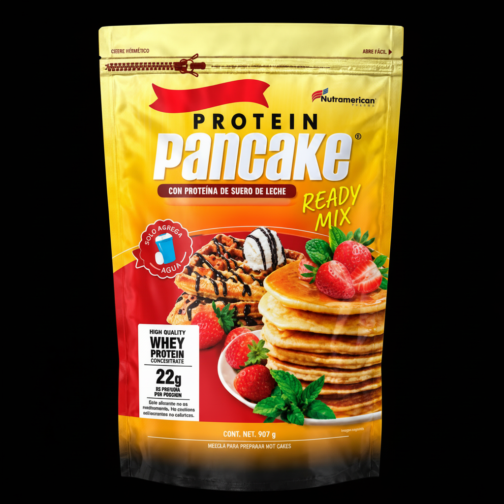 Protein Pancake Dorado fondo negro