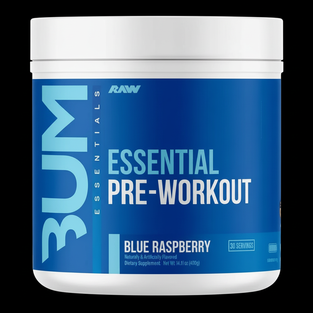 RAW BUM Essentials Pre-Workout fondo negro