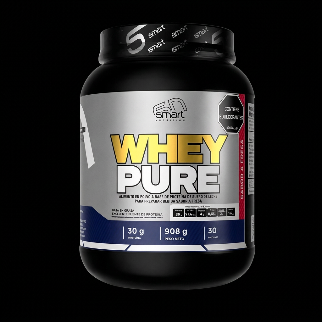 Whey Pure fresa, ajuste de nitidez y encuadre cuadrado